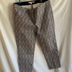 Boden Richmond cropped pants - navy/white graphic print - US 10P/UK 14P